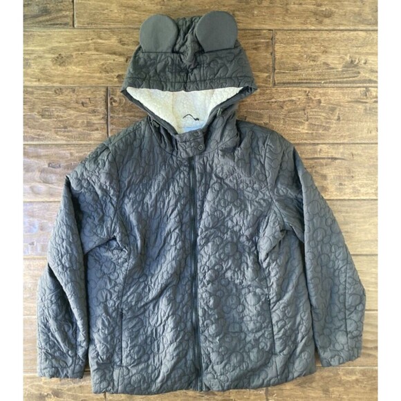 Disney Mickey Mouse Ears Jacket Womens L Black  Quilted Fleece Lined Sherpa - Picture 1 of 12